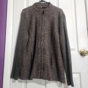 Vintage Brown Wool & Ribbed Knit Zip-Up Jacket